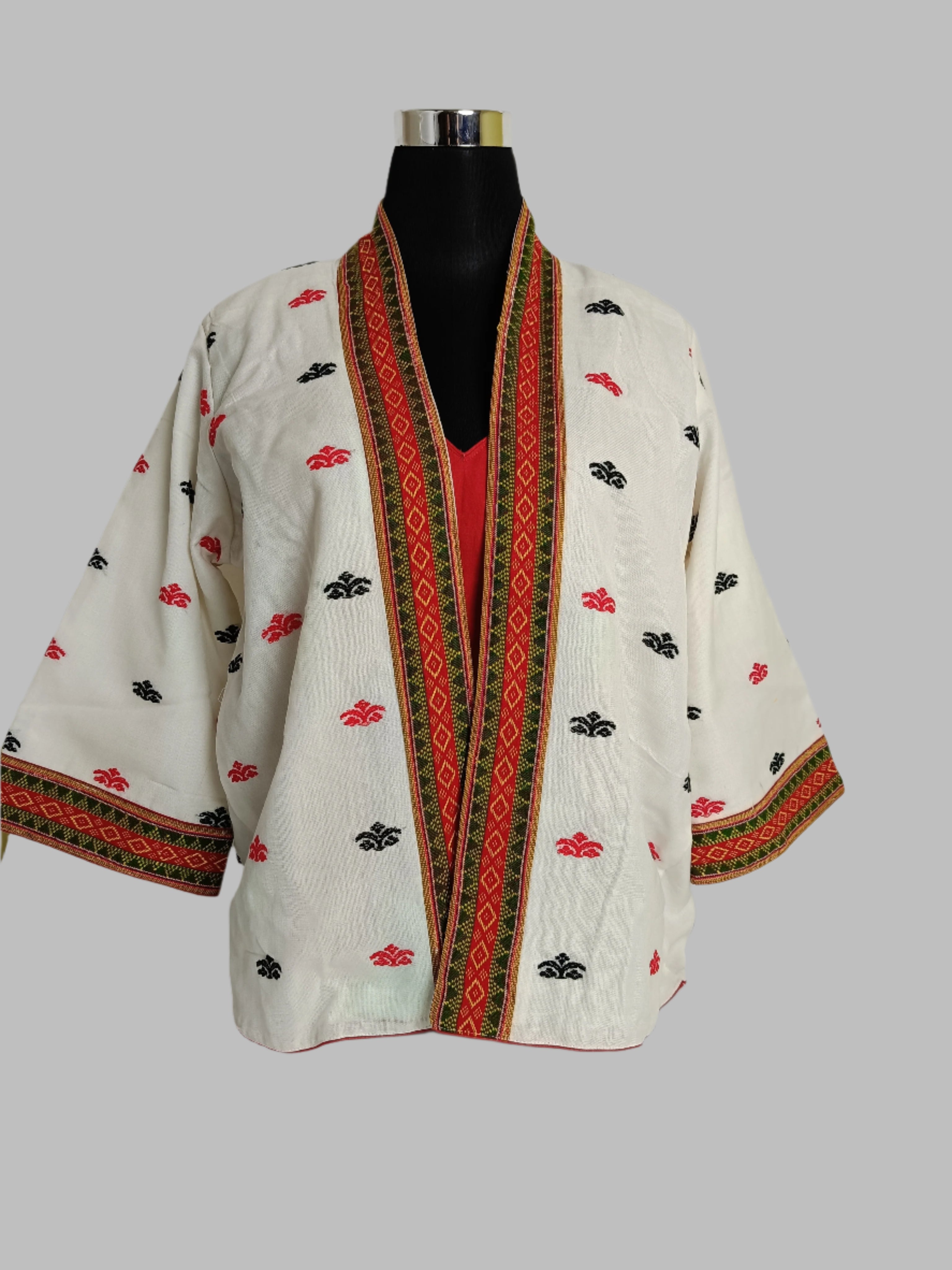 White Shrug with Traditional Motifs of Tripura & Assam
